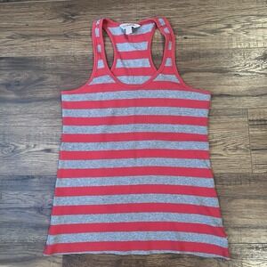 Vintage Garage Y2K‎ Grey Red Stripe Cotton Sleeveless Tank Racerback M Coquette